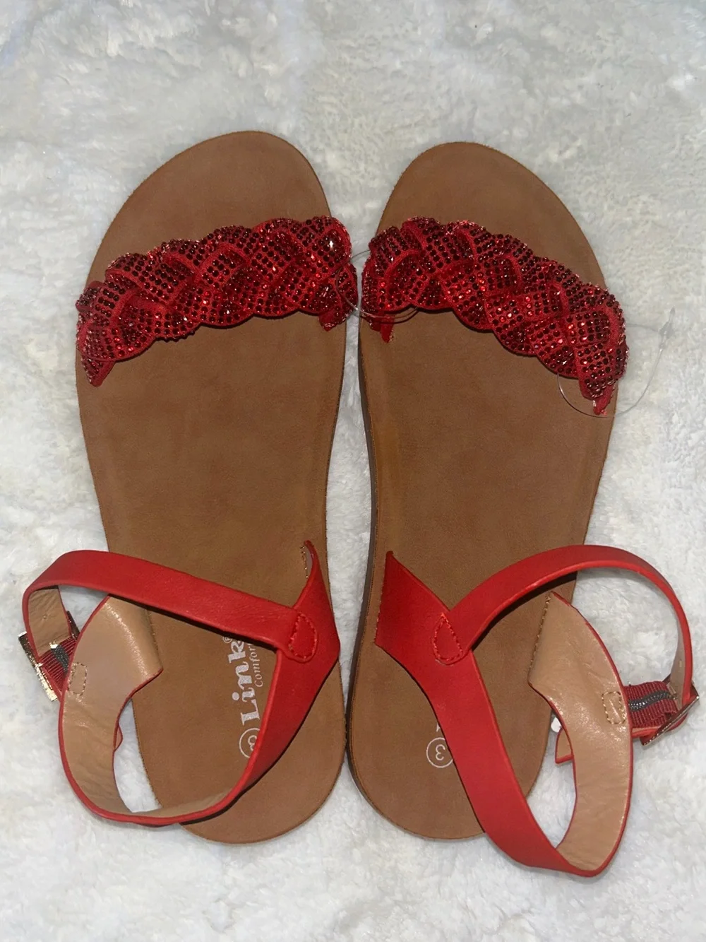 Girls' Red rhinestone Braided Strap Sandals